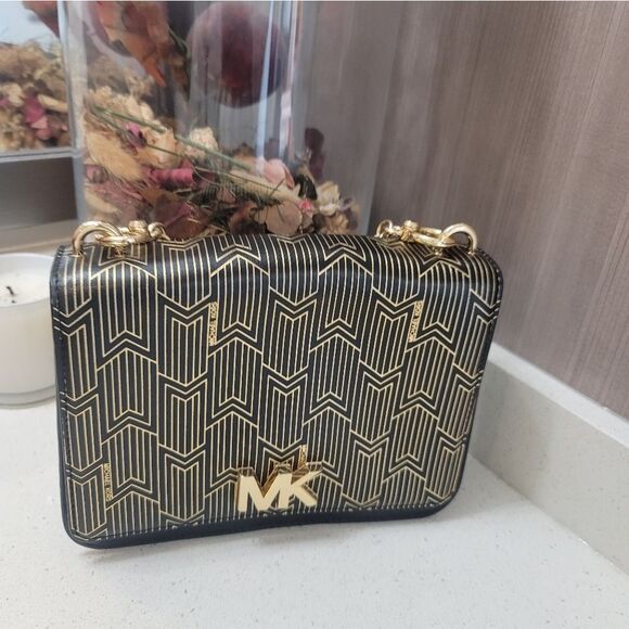 MICHAEL KORS MK Mott Large Metallic Deco Leather Crossbody Bag 90s style - Picture 1 of 10